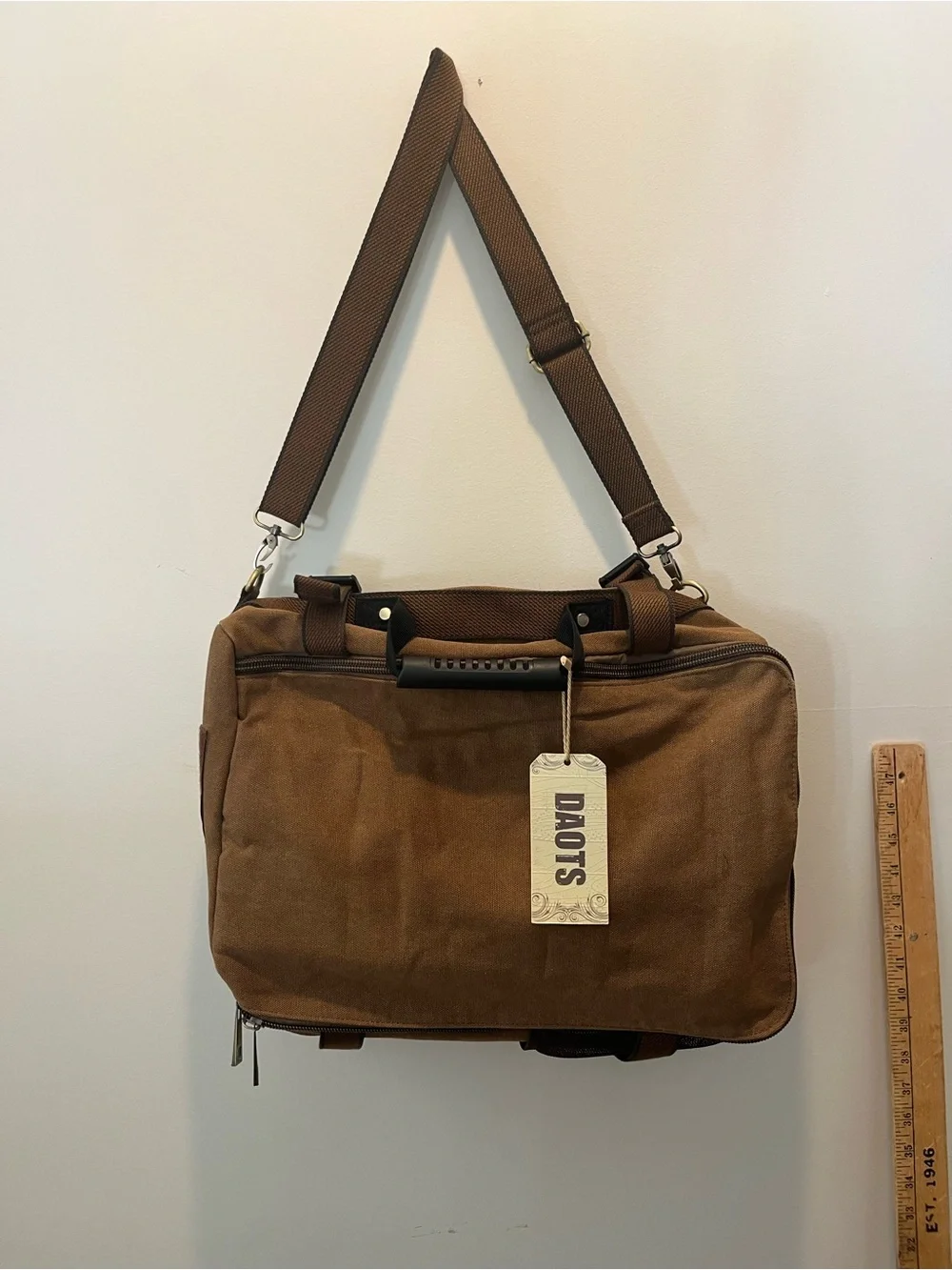 NWT Men's Brown Canvas Leather Messenger Bag - Backpack Shoulder strap Satchel